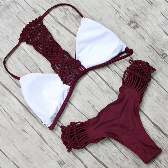 ✨Burgundy Woven Racerback High Cut Cheeky Bikini ✨ - Picture 2 of 5